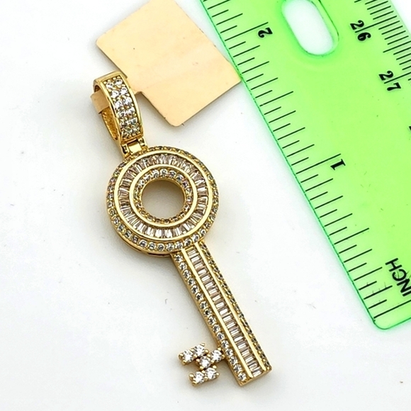Gold-Dipped 925 Sterling Silver Key Pendant with CZ Sparkle